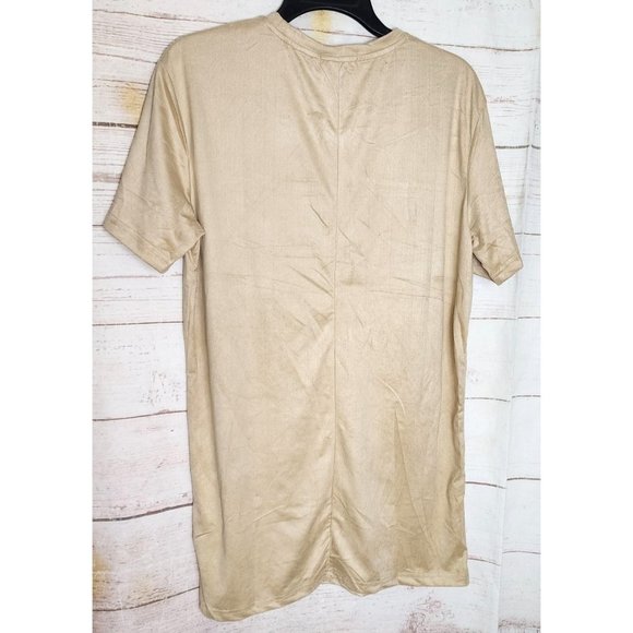 Gold Leaf Small Crew Neck Designer Shirt - Men's Soft Suede Feel Shirt in Bone - Picture 5 of 11